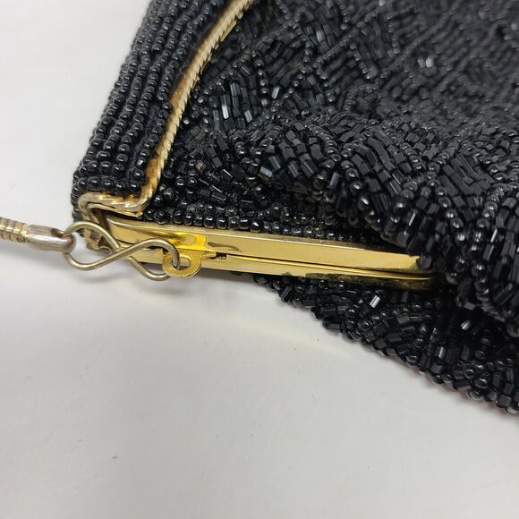 VINTAGE Carla Marchi Black Fully Beaded Clutch Evening Bag Gold Chain Gorgeous - Picture 6 of 8